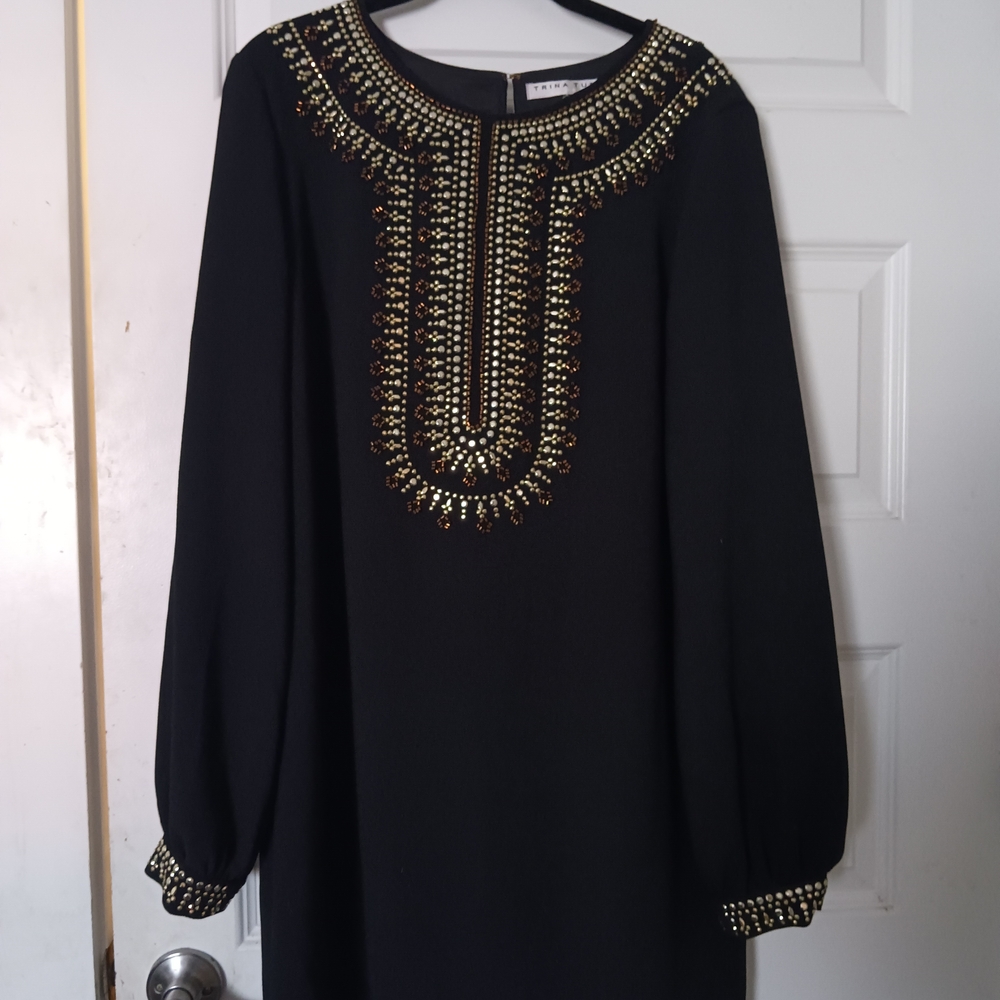Trina Turk Black Mini Dress with Gold Embellishments